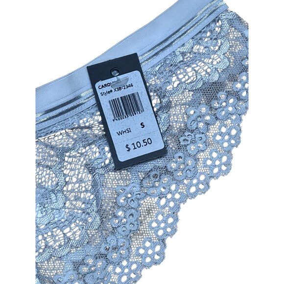 Fredericks of Hollywood Caroline Lace Thong Panty Silver with Bow Sz Small White - Picture 2 of 7